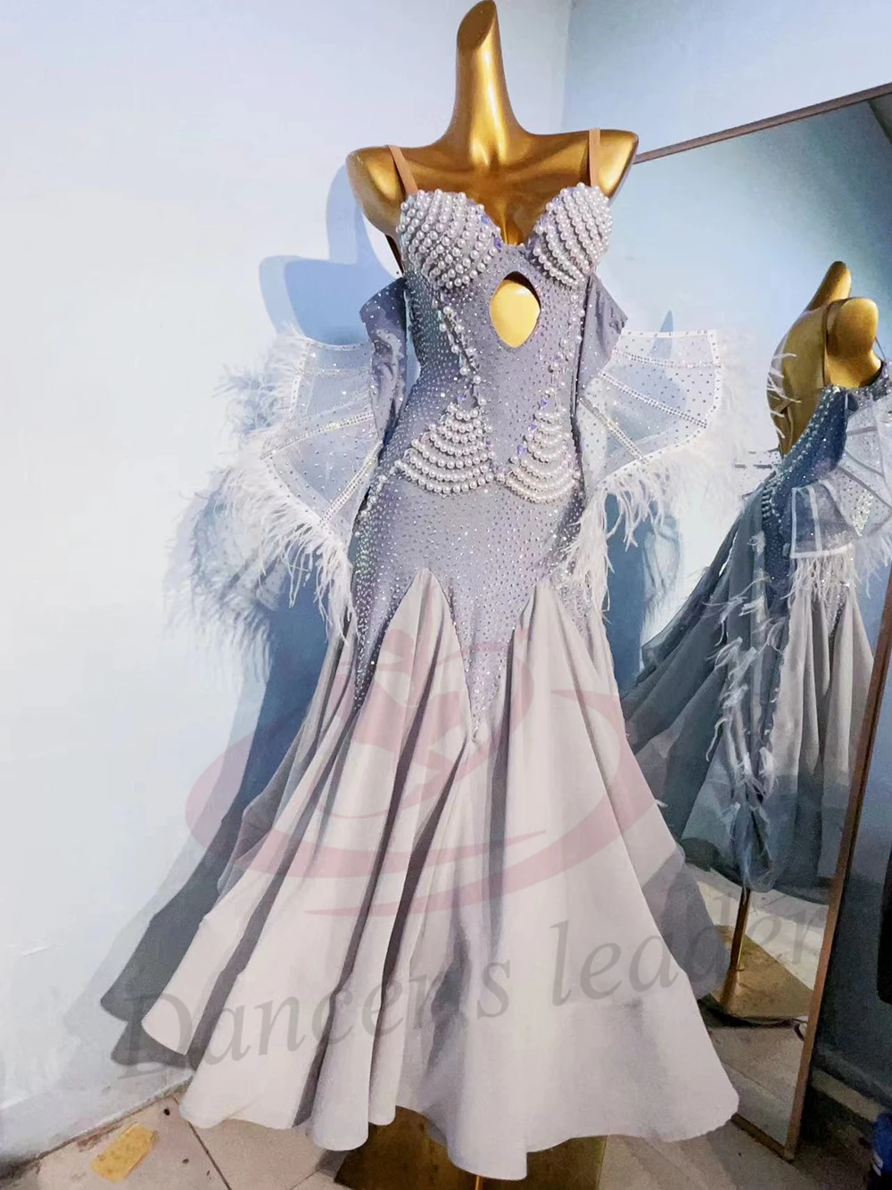 Costume da ballo latino AB Stone Donna Adulto Bambini Fascia alta personalizzata Reggicalze di perle Gonna moderna Abito da samba da piscina nero