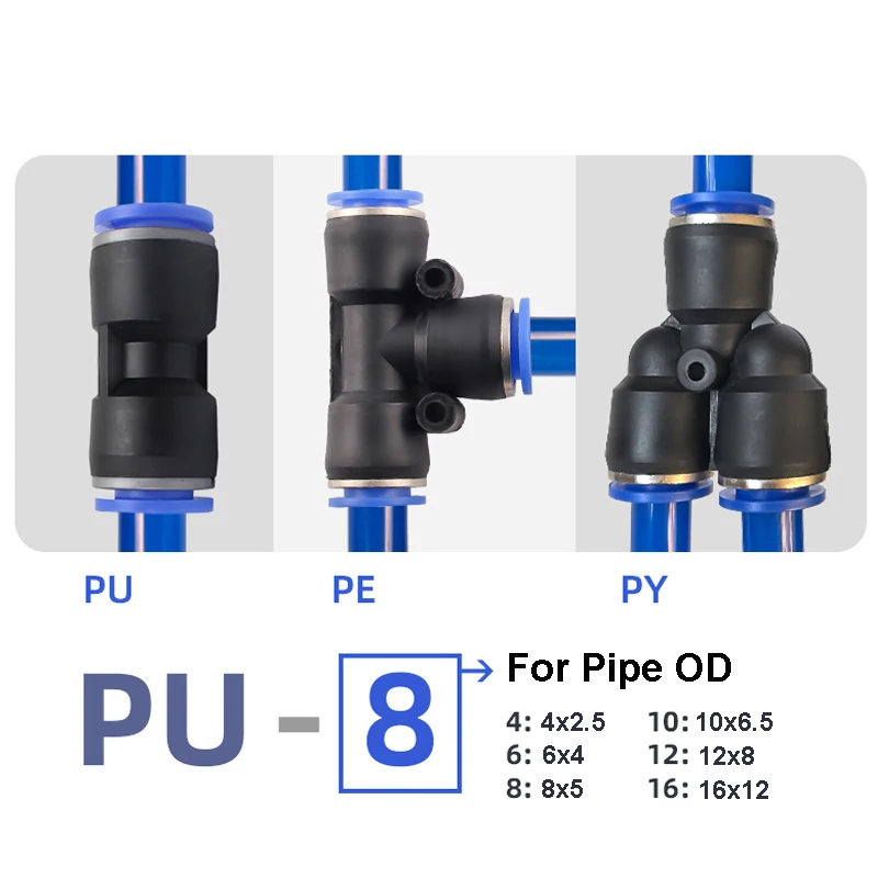 Air Pneumatic Fittings PU PV PY PE PM PZA PK SA  4mm 6mm 8mm 10mm 12mm Plastic Fitting Hose Quick Couplings Pipe Connectors