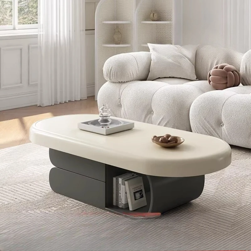 

Cream wind coffee table living room household small apartment Internet celebrity oval design rock slab small coffee table