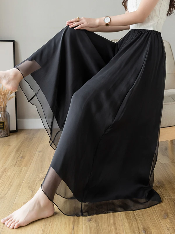High Waist Wide Leg Pants Summer New Style Loose Silky Draped Skirt for plus Size Women Elegant Casual Silk Chiffon Trousers