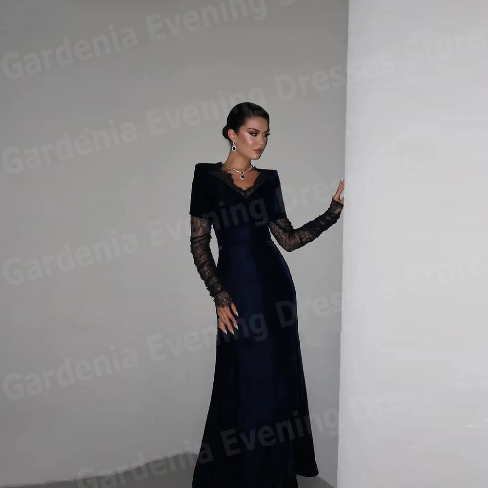 

Graceful Sexy Mermaid Women's Evening Dresses V Neck Lace Prom Gowns Vestidos Para Mujer Customized Long Sleeve Robe De Soirée