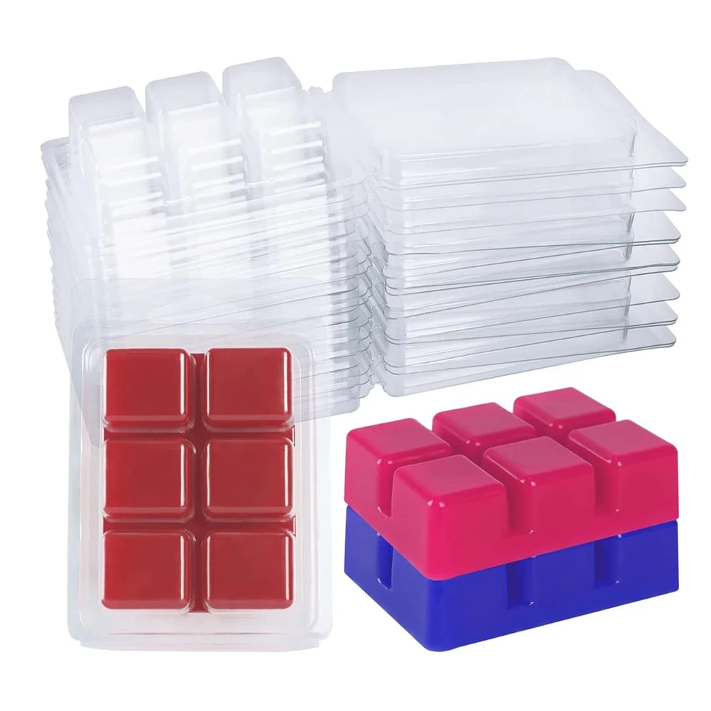 

100 Packs Wax Melt Clamshells Molds Clear Empty Plastic Square Tray for Wax Tarts Candles