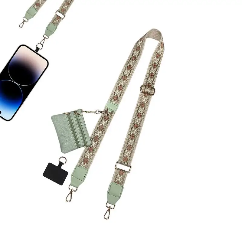 Phone Strap With Zippered Pouch Universal Adjustable Crossbody Cell Phone Lanyard Hanging Ornaments Anti-Lost Lanyards For Women