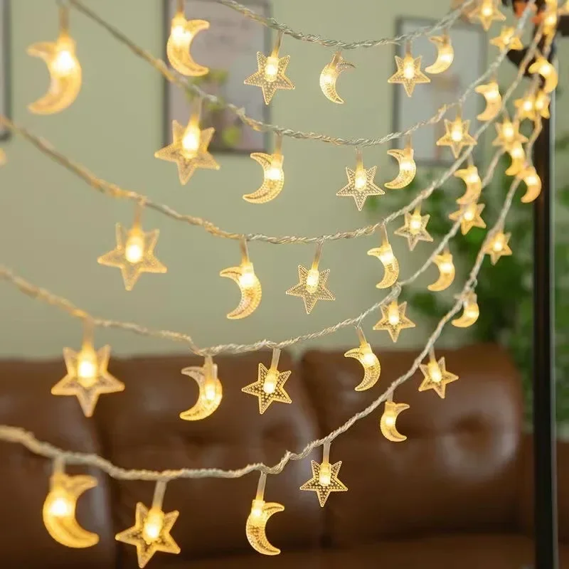 10 Lights Fairy LED Moon Star Castle Light String Eid Mubarak Ornaments Muslim Ramadan Festival Garland Lamp for Home Room Decor