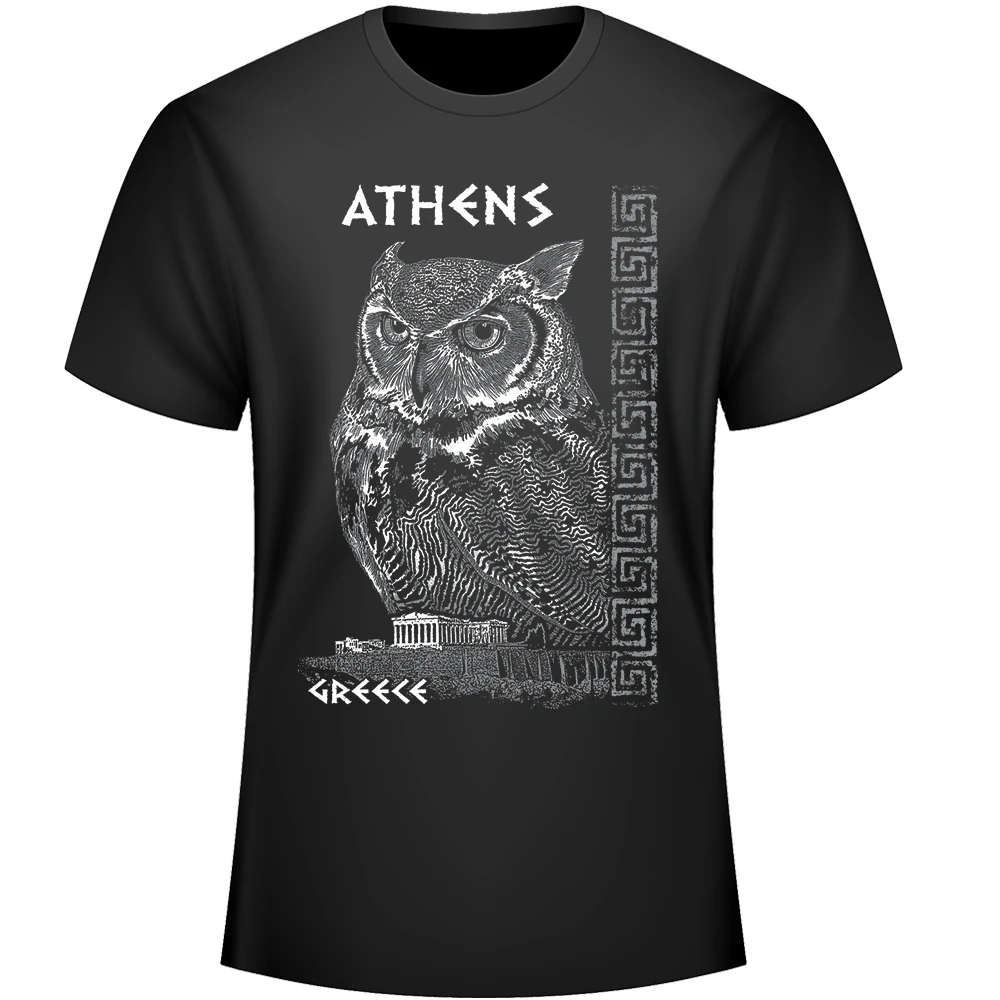 Fashion Design Athena Owl Greece Athens Patron Saint Men's T-Shirt. Summer Cotton Short Sleeve O-Neck Unisex T Shirt New S-3XL