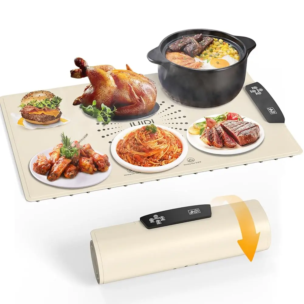 

Food Warming Mat, Iuipi Electric Warming Tray With 7 Temperature Settings 2-12H Timer And Child-Lo Fast Full Surface Heating