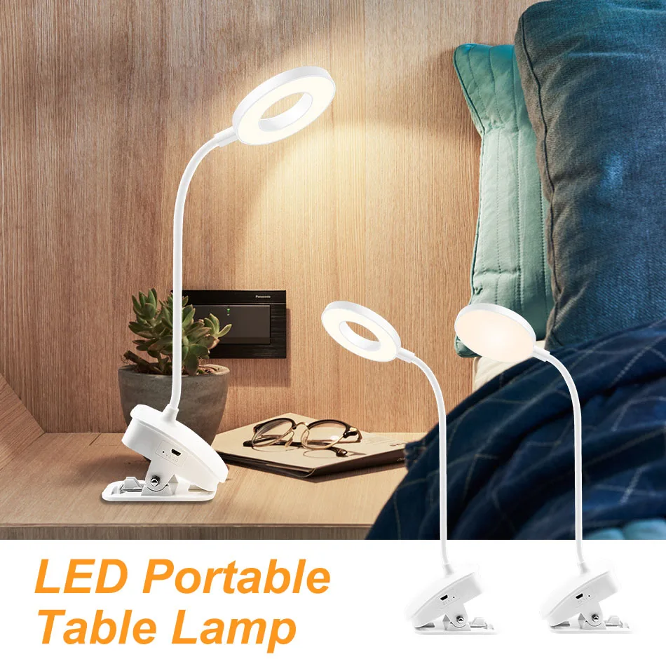 

USB DC 5V LED Night Light Reading Book Desk Clip Lamp 18650 Rechargeable Battery Dimming Table Lighting Clip Holder Bedroom M20