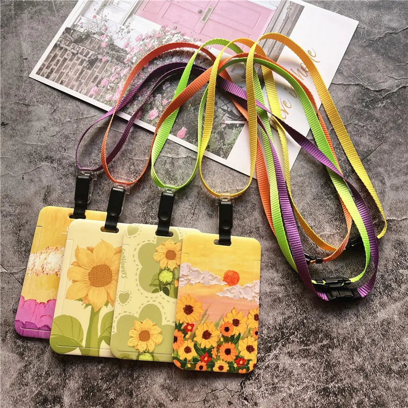 Lanyard Card Holder Oil Painting Credential Holder Woman Removable Hanging Identification Card Adjustable ID Badge Holder