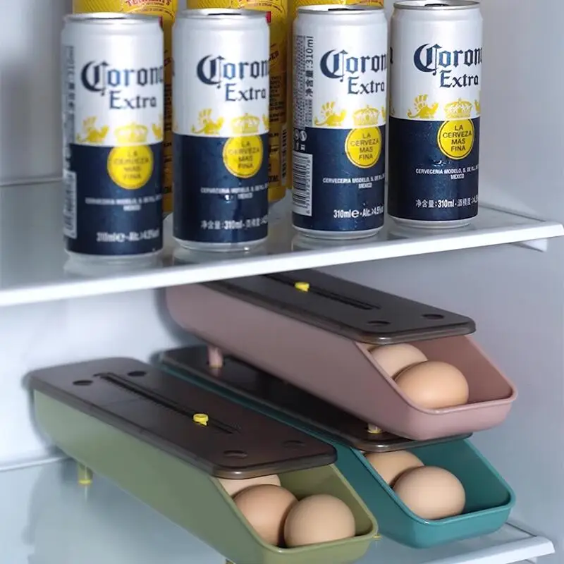 Automatic Rolling Egg Storage Box Plastic Storage Container Kitchen Fridge Storage Organization Eggs Holder Basket Cartons Tray