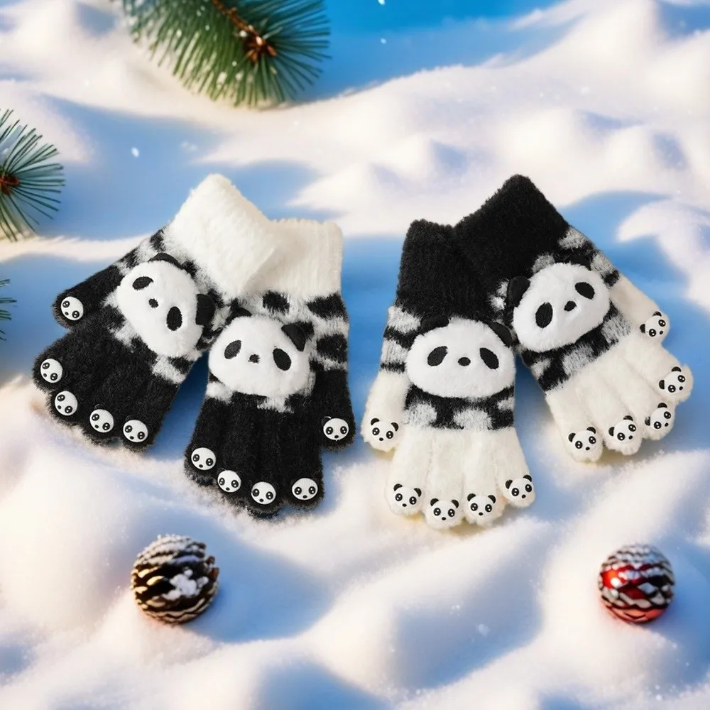 1pair Hand Gloves Winter Gloves Open Fingertips Thickened Warm Touchscreen Gloves Ribbed Cuffs Knit Fabric