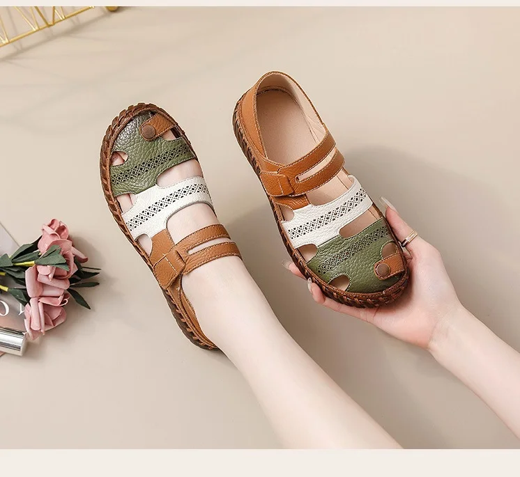 women's big size 43 woman real leather sandals ladies patchwork strap Non-slip flats Newest gladiator summer sandals