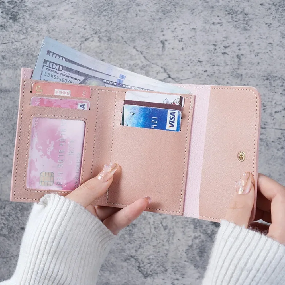 New Cute PU Leather Short Wallet for Women Small Hasp Girl Credit Card Holder for Coin Purse Female Wallet Short Purse for Women