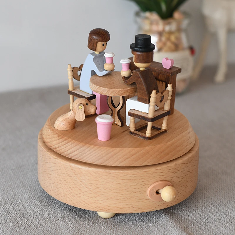 

Wholesale New Trends Music Box First Love Date Rotating Wooden Music Box With Custom Logo