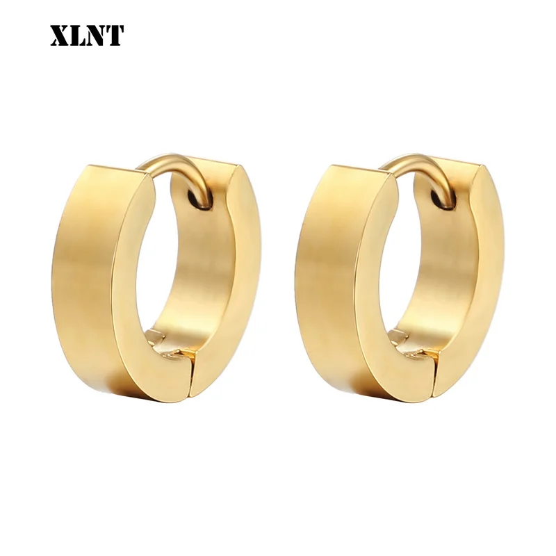 XLNT Cute Hoop Earrings for Men Punk Stainless Steel Huggie Small Earrings 4 Color