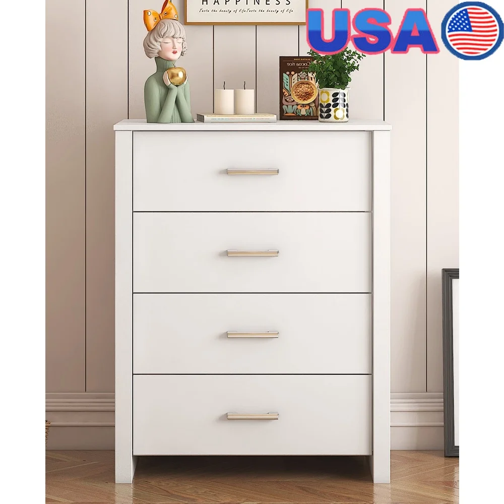 

4 Drawer White Chest of Drawers Storage Cabinet Modern Furniture Bedroom Living Room Office Space Saving