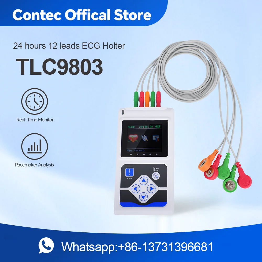 CONTEC TLC9803 Oficial, Sistema de Monitorización Holter ECG de 3 Canales, Grabador Dinámico de EKG de 24 Horas para Monitoreo de Frecuencia Cardíaca