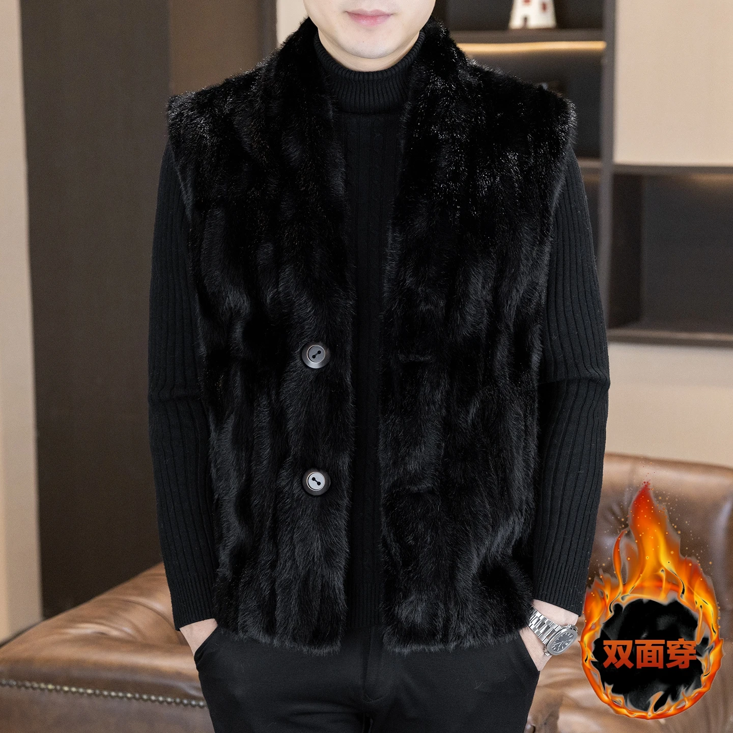 

Легкая роскошная мужская куртка из искусственного меха из золотой норки, молодежный жилет и меховой цельный утолщенный жилет для мужчин