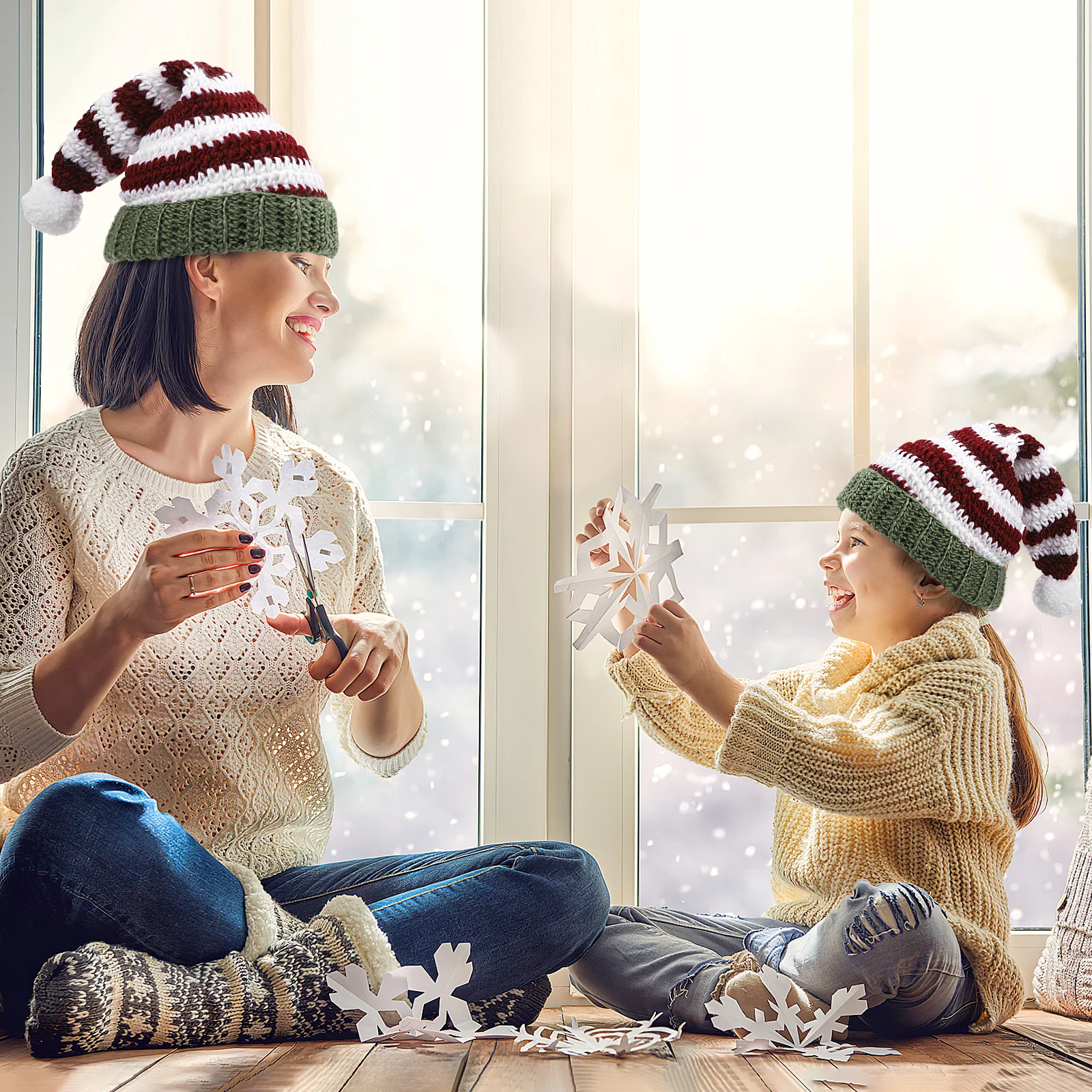 

Parent child Knitted Hats for Kids Women Toddler Baby Gifts Warm Woolen Christmas Stripe Suitable Cold Weather Soft Comfortable