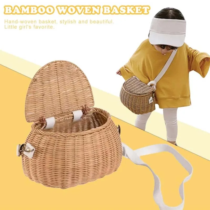 

Bicycle Storage Basket for Kids Small Back Bamboo Woven Basket Children Handmade Rattan Toy Picnic Basket Wicker Straw Backpack