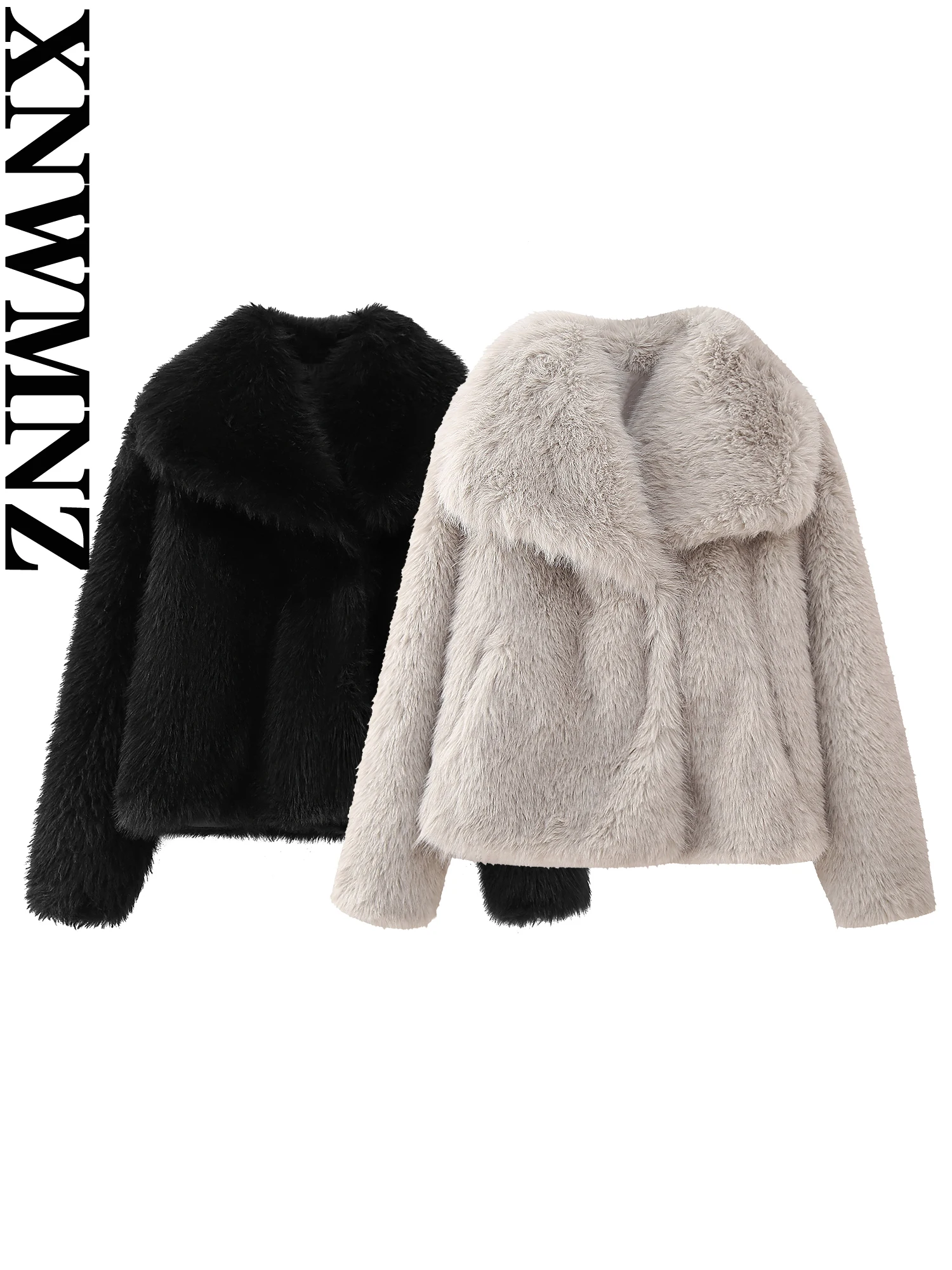 XNWMNZ 2024 Women\'s Fashion Faux Fur Oversized Coats Autumn Winter Thick Warm Jackets High Street Pockets Elegant Outwears