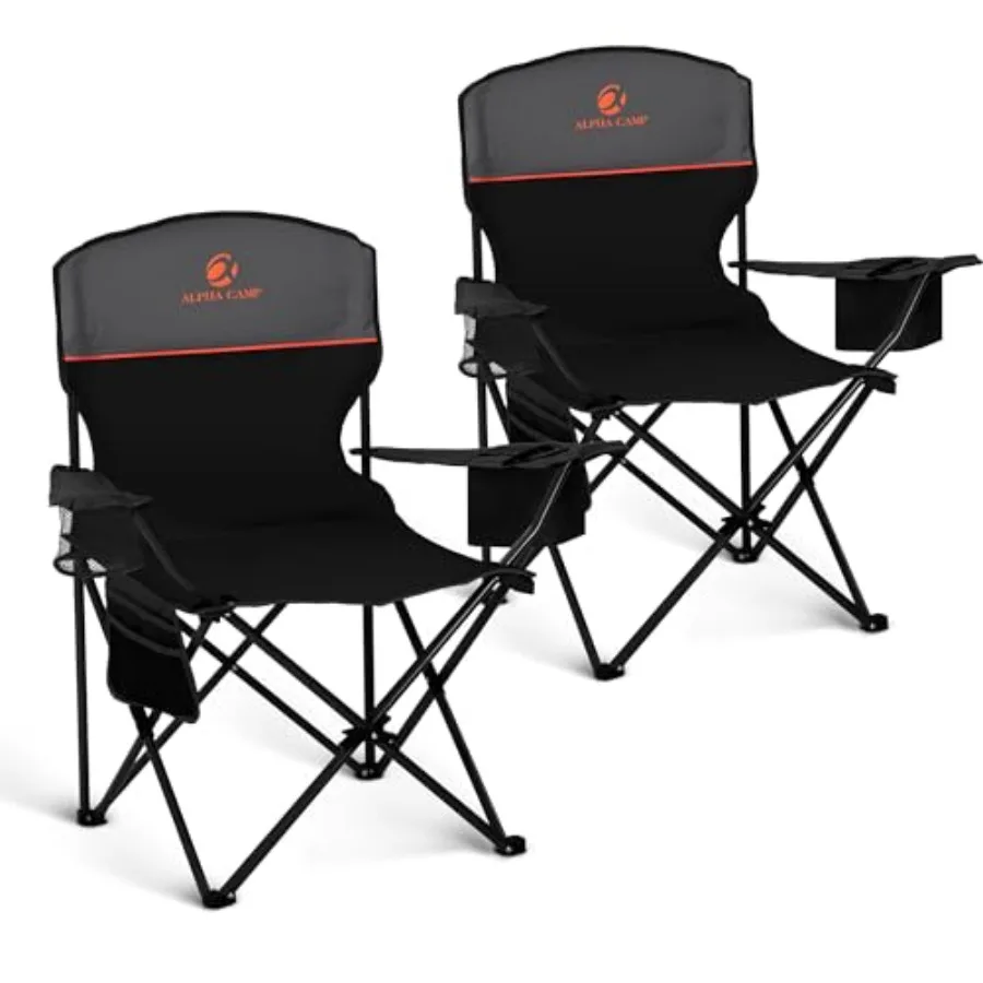 

Camping Chair 2 Pack Folding Chair with 4-Can Cooler Bag Portable Lawn Chair with Cup Holder, Storage Pocket, Supports 250LBS,