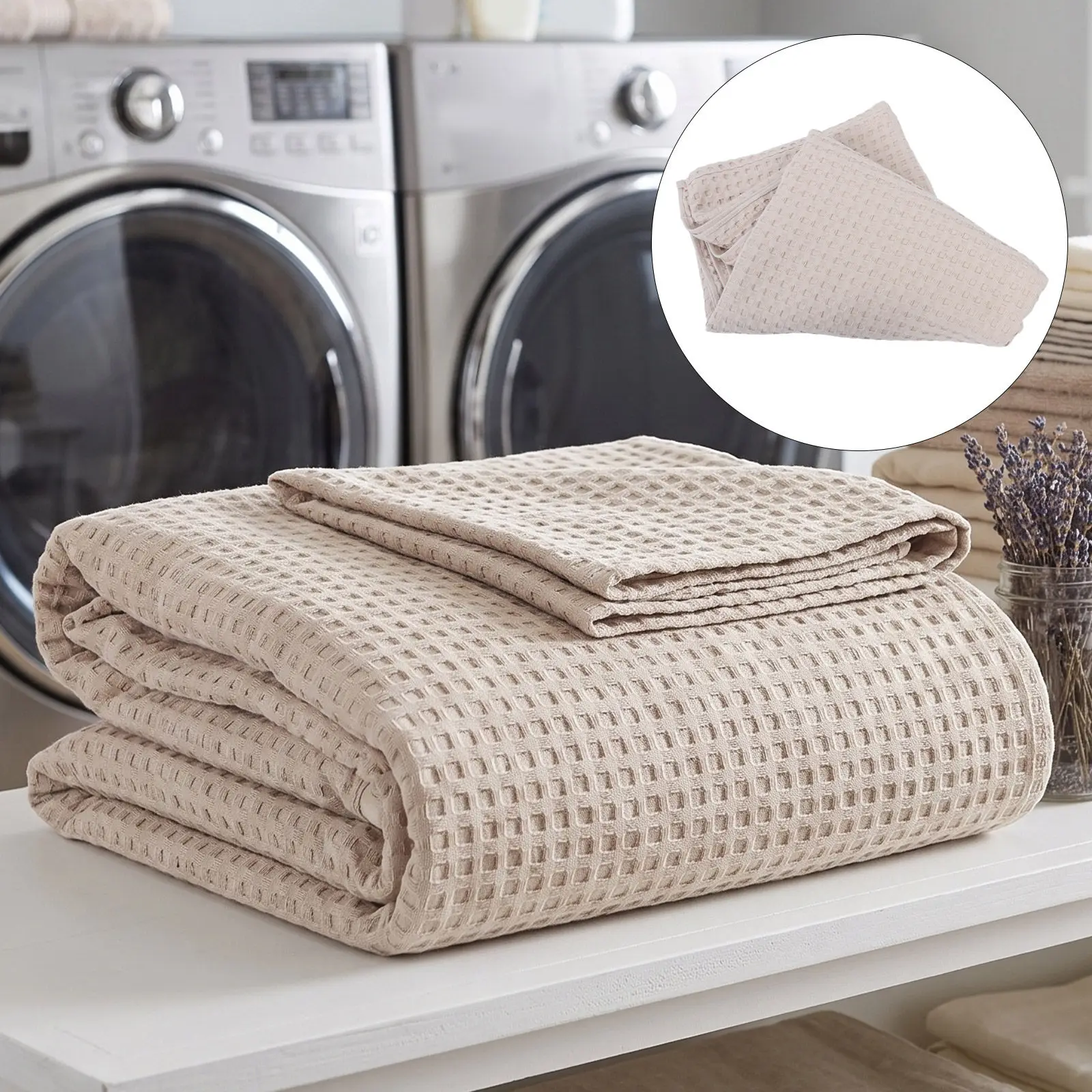 Khaki Cotton Waffle Sofa Blanket 80x59 Breathable Lightweight Throw Bed Couch Blanket Soft Summer Home Decor Blankets for Summer