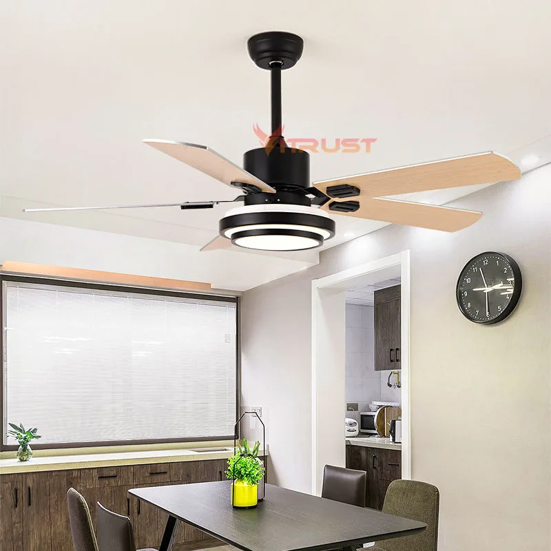 Modern LED Ceiling Fan Lamp Lights Wood Fan 48inch Electric Fan Lamp Remote Controller Ventilator Dining Room Bedroom Living