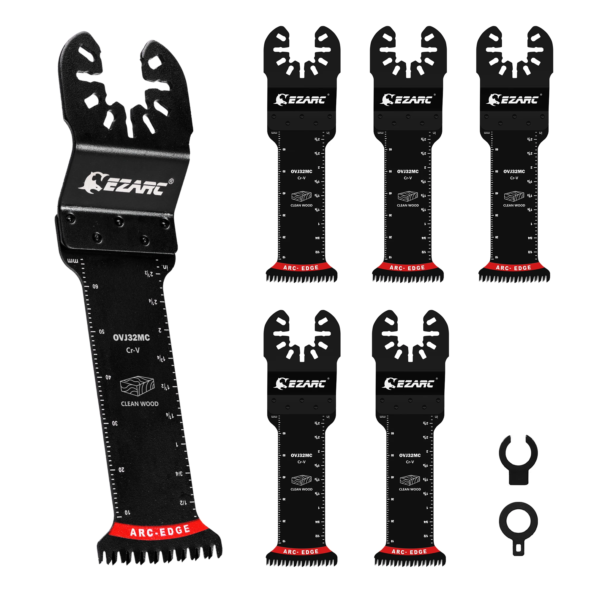 EZARC 5PCS Japanese Tooth Oscillating Saw Blades, CRV Extra-Long Reach Arc Edge Multitool Blades Clean Cut for Wood & Plastic