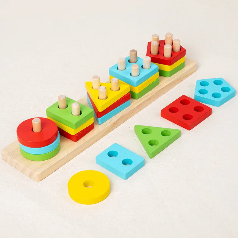 Ensemble de blocs de construction de poteaux en bois pour bébé, moteur fin, éducation précoce des tout-petits, correspondance des formes géométriques, fusion des couleurs, classification