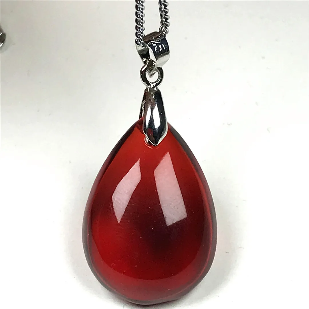Natural Red Blood Amber Pendant Necklace Jewelry For Woman Man Beauty Healing Gift 23x16x8mm Beads Crystal Silver Stone AAAAA