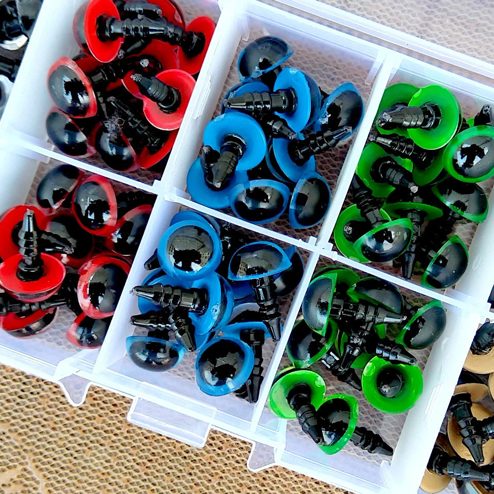 100 stücke 5 Farben Kunststoff Puppe Sicherheit Augen Für Spielzeug Amigurumi Tier Teddybär Katze Augen Gefüllt Für Puppen Handwerk Zubehör box – Detail 8