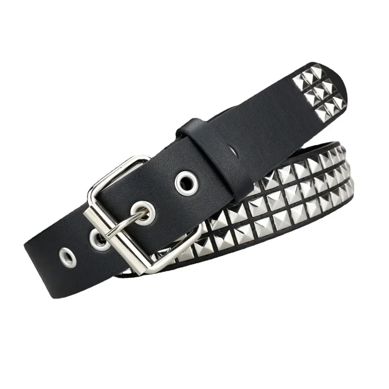 Xingqing Fashion Women Men Belt PU Leather Rivets Adjustable Cinch Belt Waistband Accessories for Daily Street