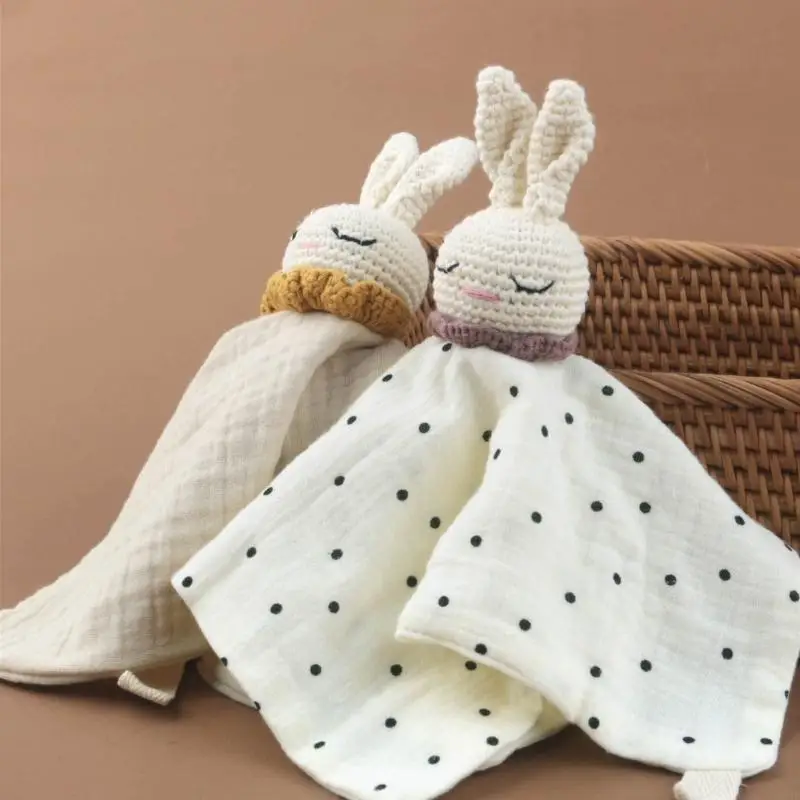 Q22D Crochet Rabbit Burp tela para calmar juguete muñeca Pacify Pacify Babe para niños pequeños