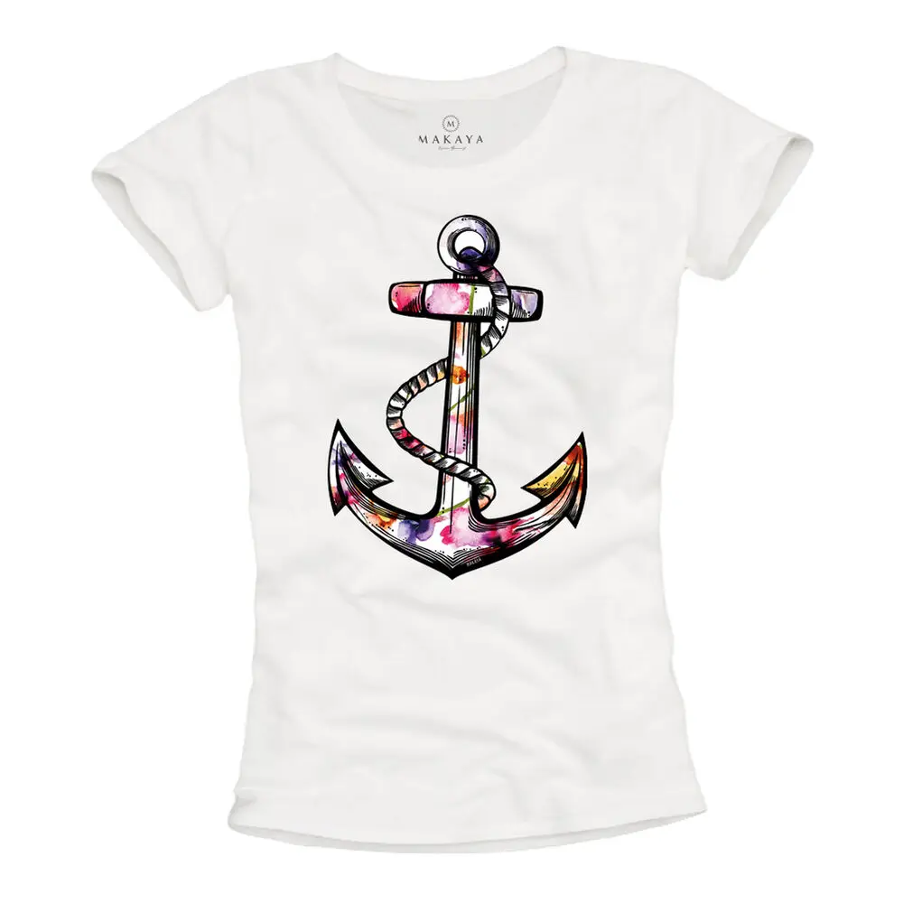 ANCHOR WOMENS T-SHIRT  SEXY GIRLS TOP SAILING PRINT SAILOR  TEE High Quality 100%Cotton Short Sleeve