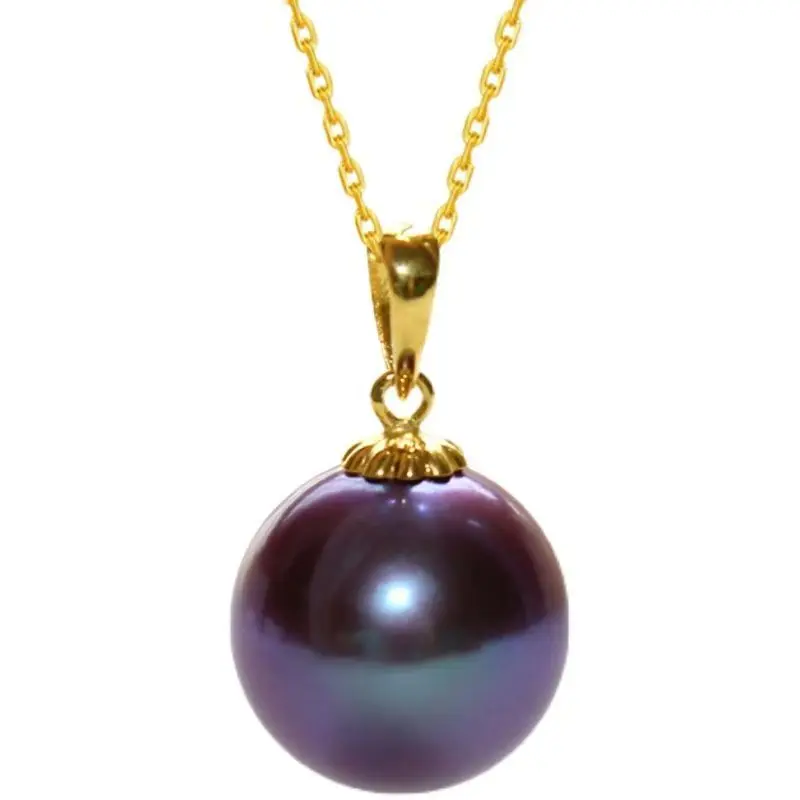 

Charming Huge 12-14mm Natural Sea Genuine purple Round Pearl Necklace Pendant 5199AAA