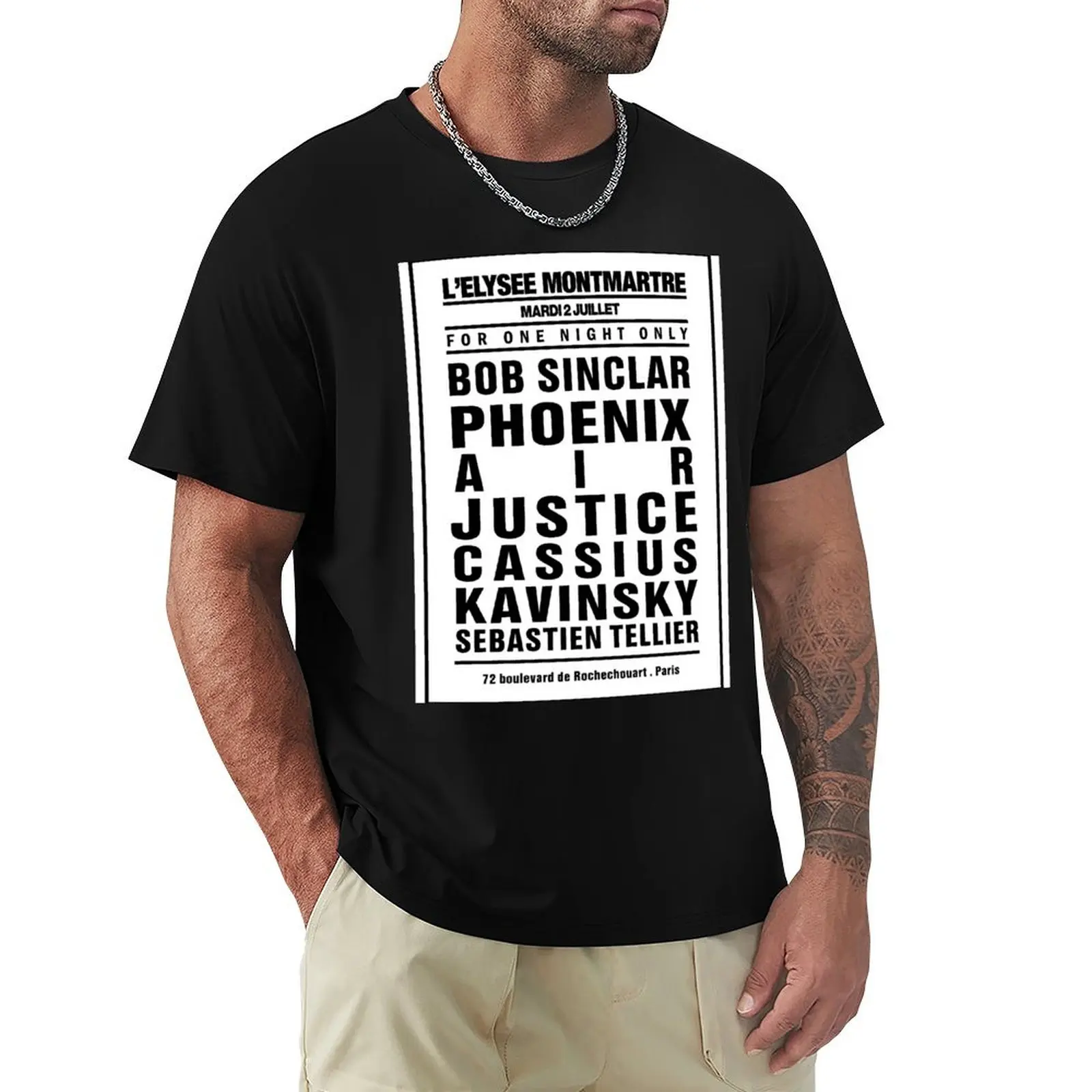 Póster del concierto de ensueño ELYSEE MONTMARTRE: modelo en blanco y negro de la camiseta La French Touch, camiseta informal de talla grande y alta