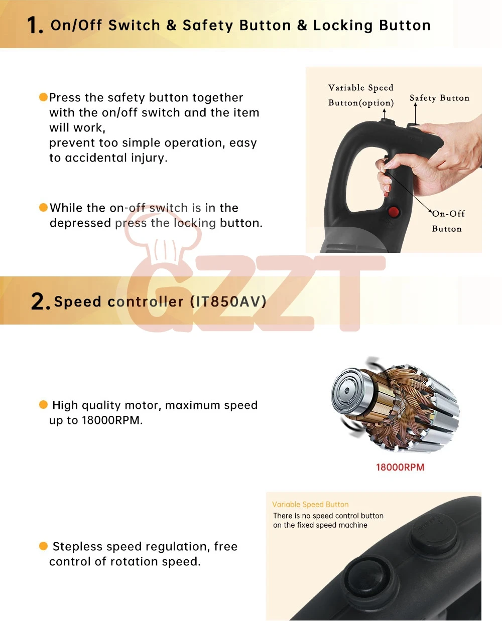 GZZT 850 W High Speed Handheld Blender Commercial Immersion Blender Food Processors Multi-functional Fixed/Varile Speed Mixer