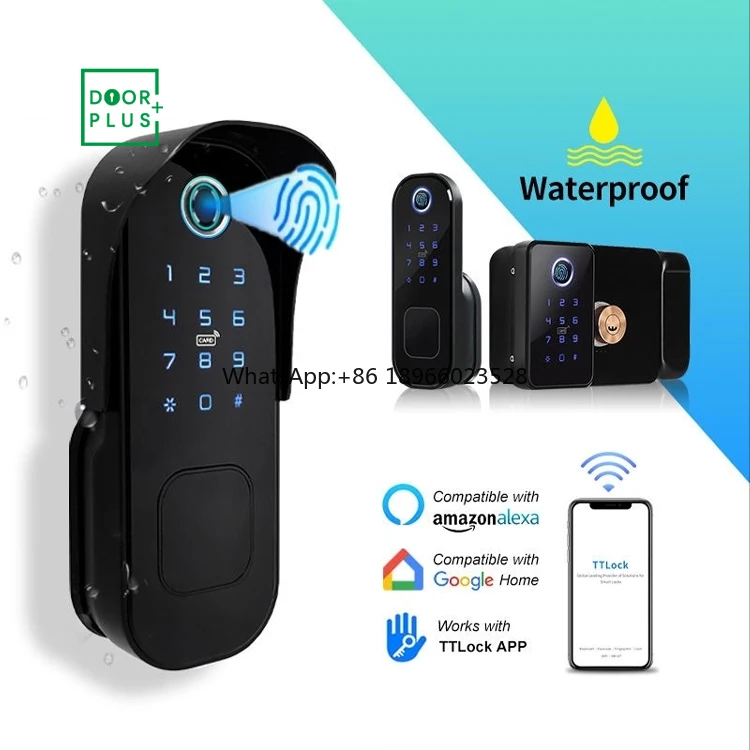 Doorplus Smart Home Waterproof Smart Electric Rim Lock with Tuya APP Control WIFI Outdoor Gate Door Fingerprint Smart Lock