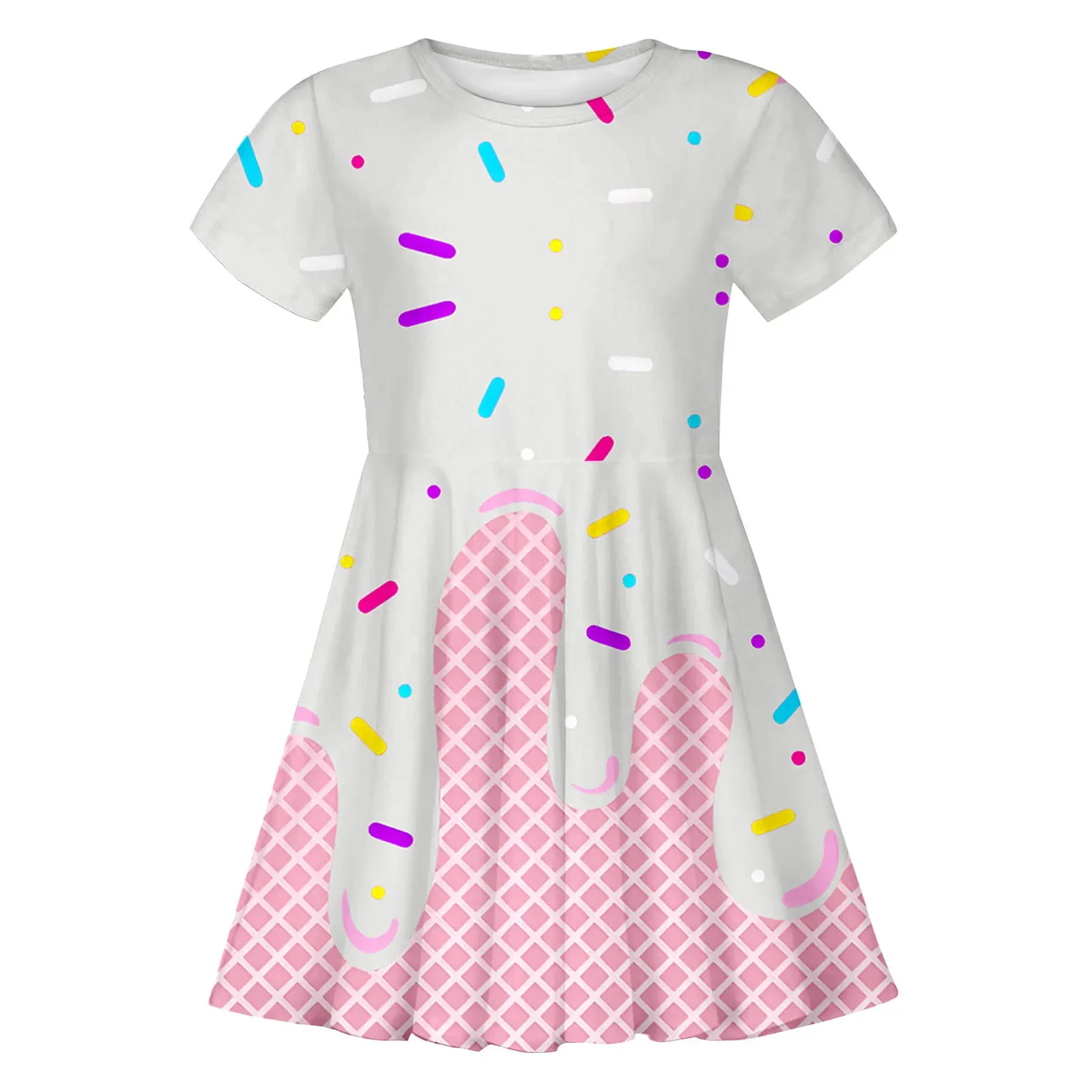 3D digital printed short sleeved dress, cool ice cream, sweet summer princess dress