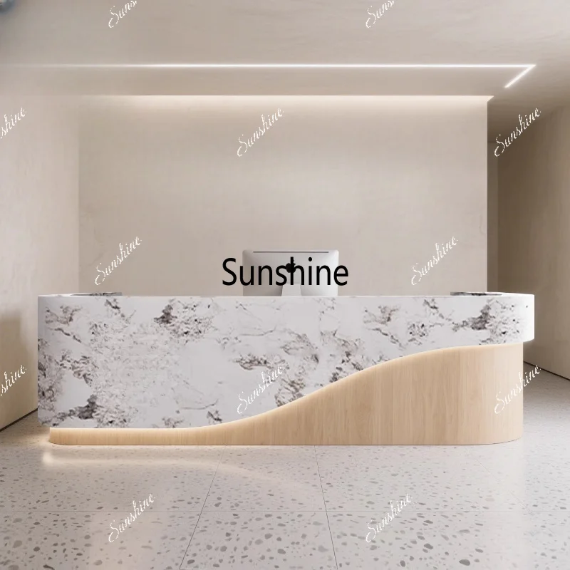 Curved Design Reception Desks Sales Checkout Service Office Wood Reception Desks Shop Display Escritorio Commercial Furniture