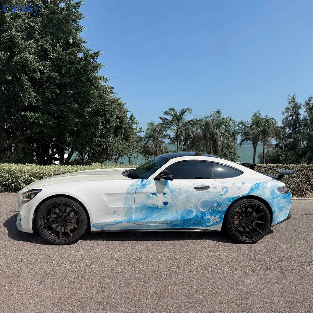 2pcs Ice Snow Element Spirit Fox Car Side Wraps, Self-Adhesive PVC Waterproof & Scratch-Resistant Stickers, Car Accessory Gift