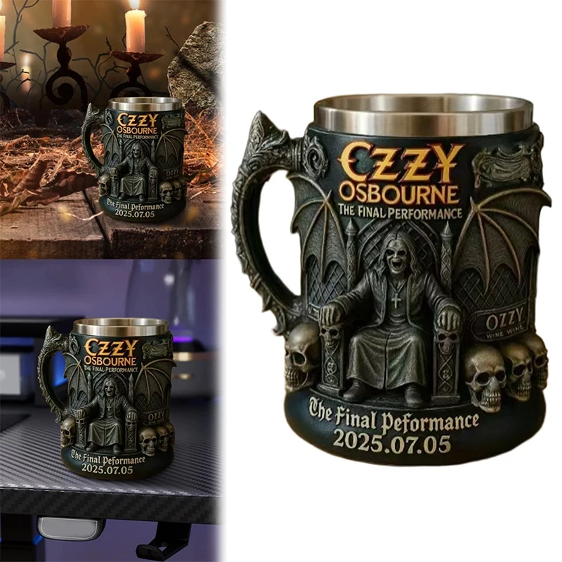 Taza conmemorativa de Ozzy Osbourne 3D de Halloween, taza de agua con calavera de acero inoxidable, taza de cerveza, taza de café, utensilios para beber