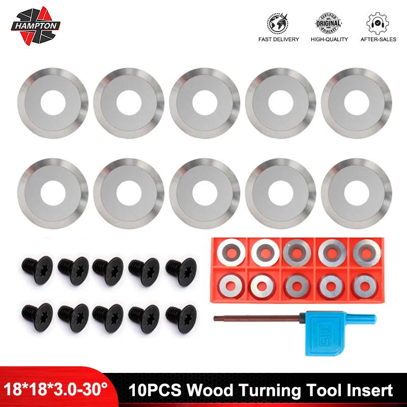 Wood Lathe Turning Tool Round Carbide Insert Cutter 10pcs 18x3mm 30 Degrees Woodworking Turning Finisher Hollow Tool