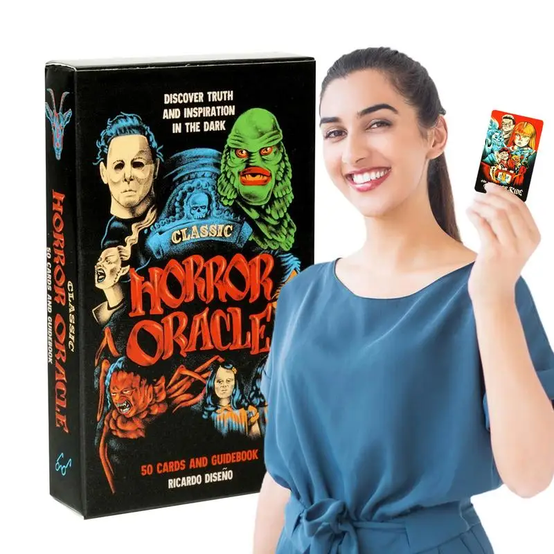 Classic Horror Tarot Cards Psychological Oracle Deck Portable Classic Horror Oracle Full English Version 50-Card Cards Game