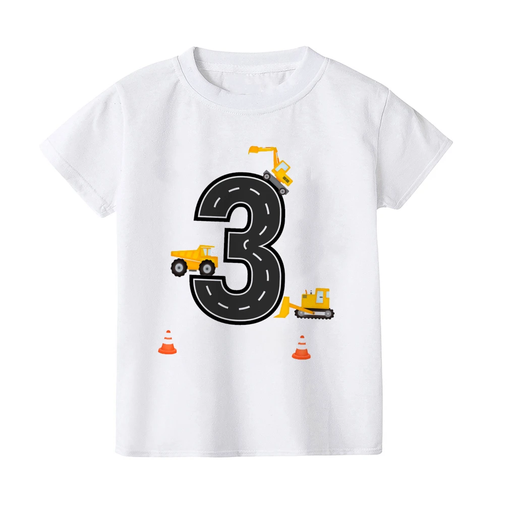 Personalized Construction Birthday Shirt Boy Clothes Custom Name Kid Vehicle Cotton Tshirt Birthday Party Gift Children Shirts