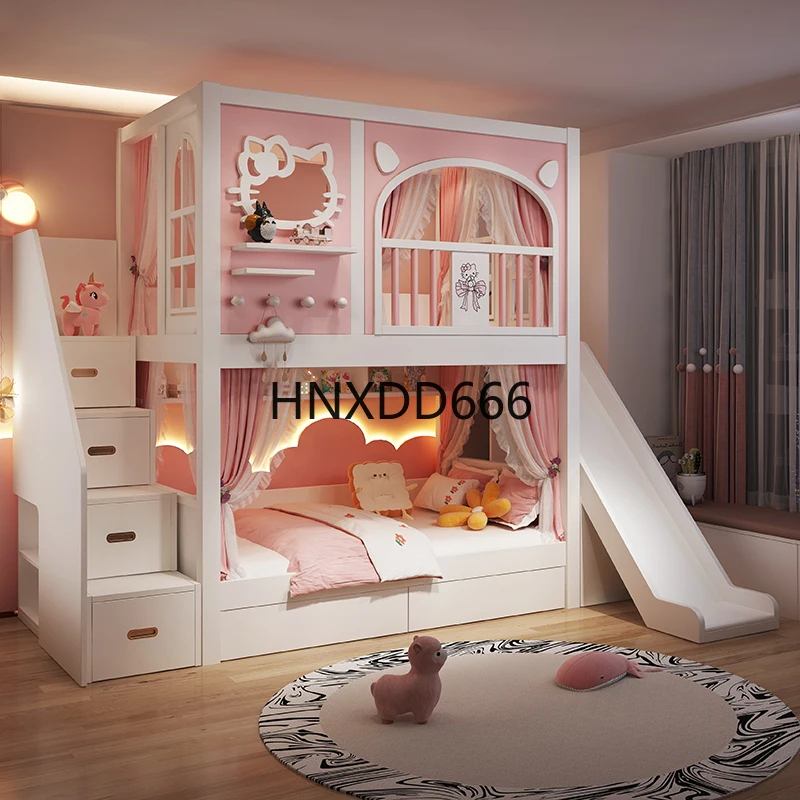 سرير أطفال علوي وسفلي مزدوج بطابقين علوي وسفلي بطابقين من طابقين على شكل شجرة منزلق للأطفال #3