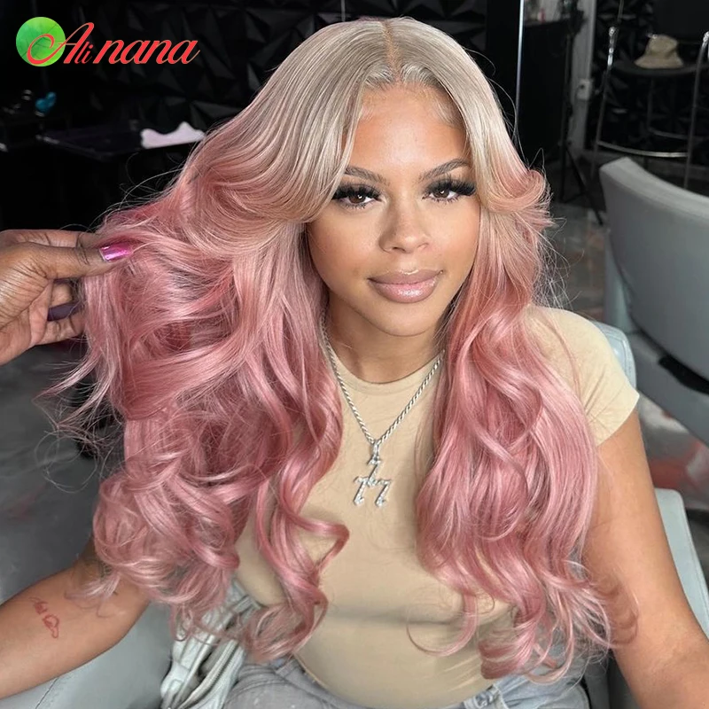 

Ombre Champagne Pink Colored 13x6 Lace Frontal Human Hair Wigs For Women 613 Blonde Rose Hot Pink Pre Plucked 13x4 Body Wave Wig