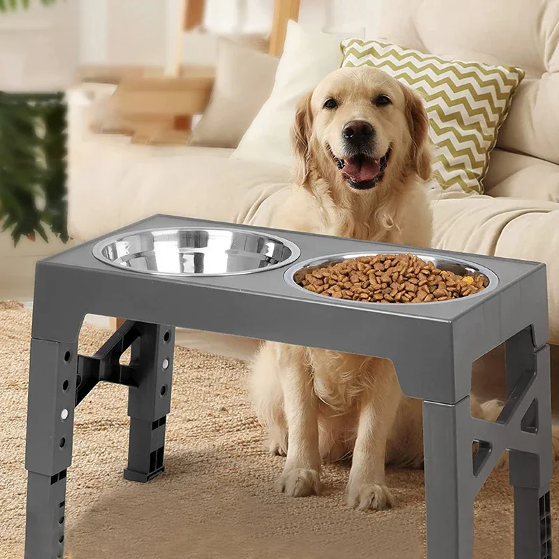 Dog Elevated Bowls Stand Foldable Adjustable Height Pet Feeder Slow Feed Bowls Rack Different Heights Pets Cutlery Table