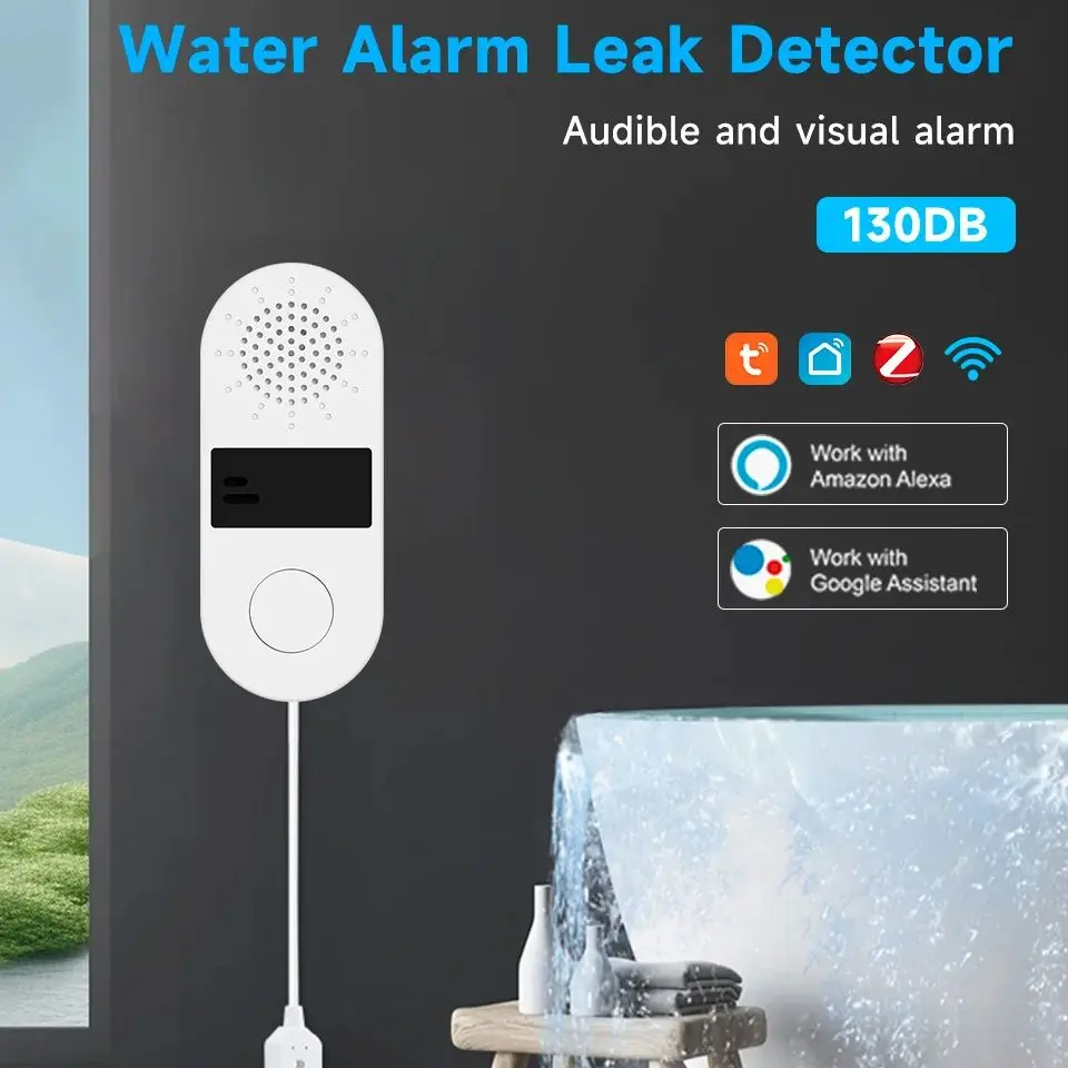 Tuya WiFi Smart Water Leak Sensor Water Overflow Level Detector 80dB Sound Alarm System Flood Leakage Sensor Remote Monitor