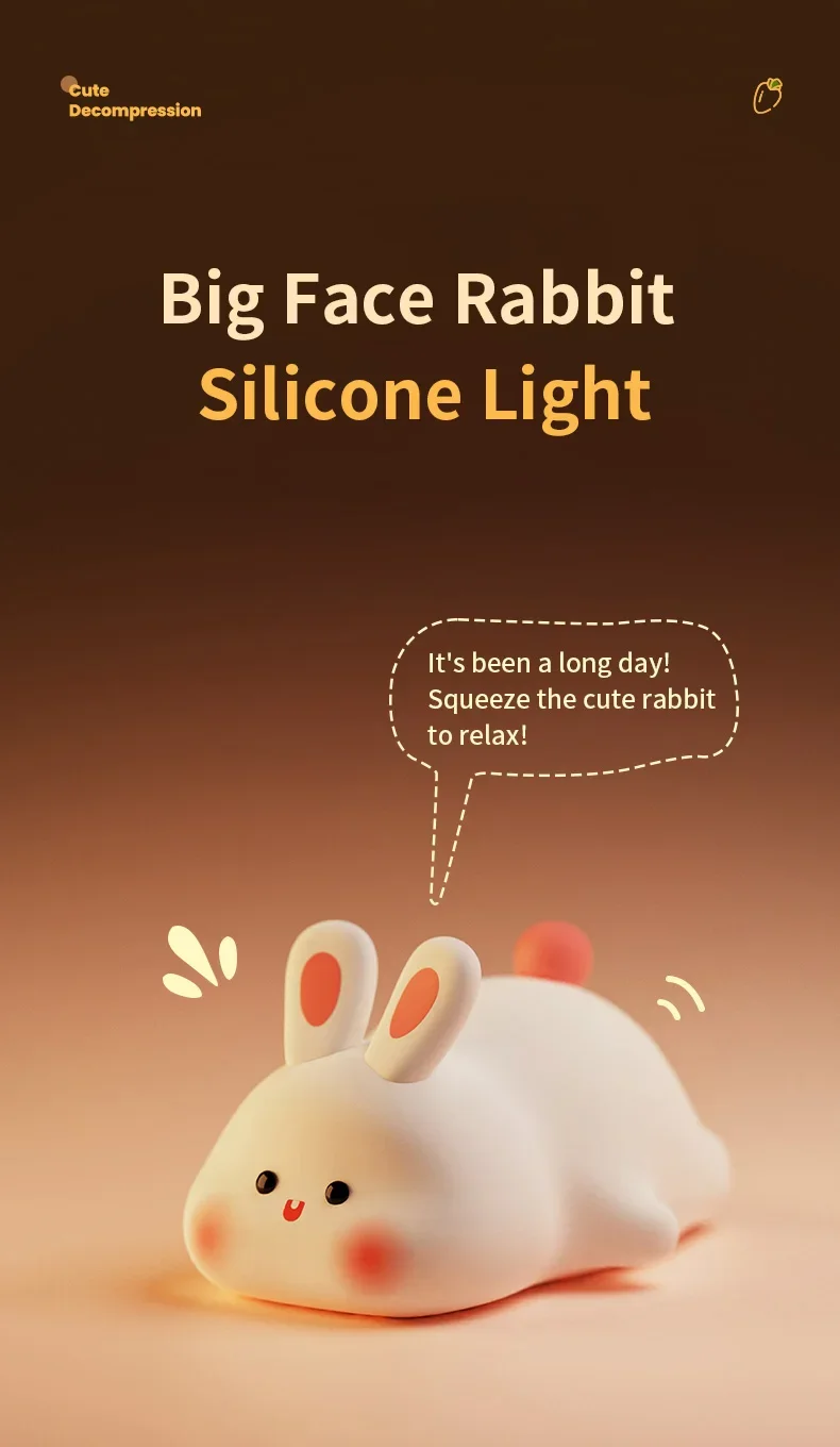 Veilleuse en silicone aste par USB en forme de lapin mignon, lampe de chevet pour chambre à coucher, protection des yeux, sommei